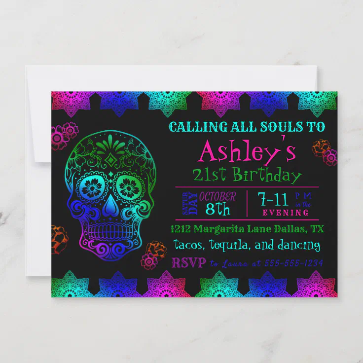 Fiesta Sugar Skull Birthday Invitation | Zazzle