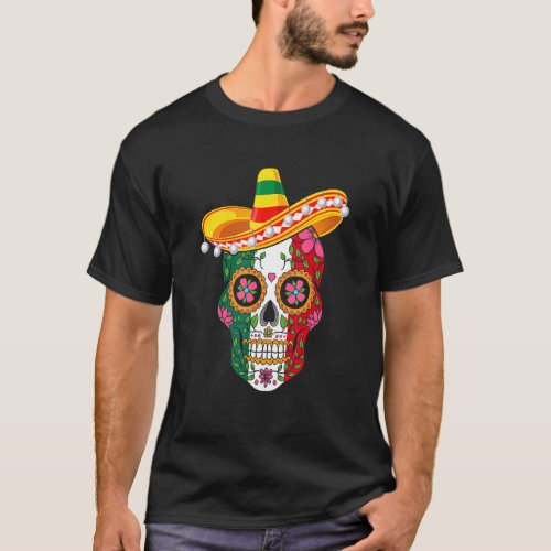Fiesta Sugar Skull Rose Calavera Mexican Flag Cinc T_Shirt