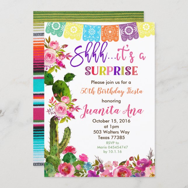 Fiesta Surprise Birthday Party Invitation (Front/Back)