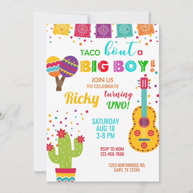Fiesta taco bout a big boy birthday invitation. invitation (Front)