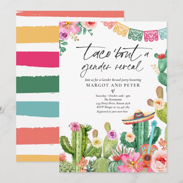 Fiesta Taco 'Bout A Gender Reveal Cactus Party Invitation (Front/Back)