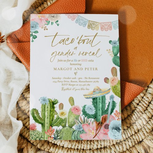 Fiesta Taco Bout A Gender Reveal Cactus Party Invitation