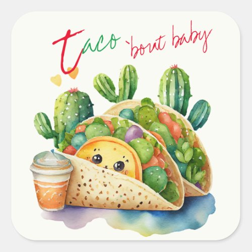 Fiesta Taco bout Baby Shower Cute Fun Modern Square Sticker
