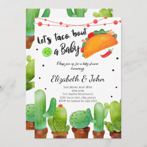 Fiesta Taco Bout Baby Watercolor Cactus Invite