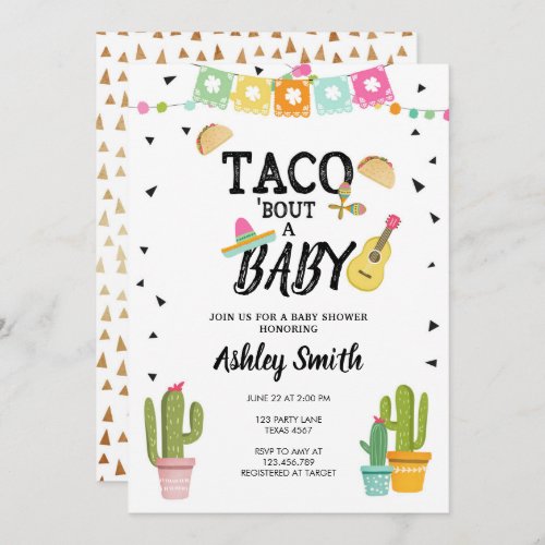 Fiesta Taco Bout Love Cactus Gold Baby Shower Invitation