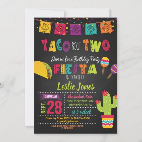 Fiesta Taco Bout TWO Birthday Invitation