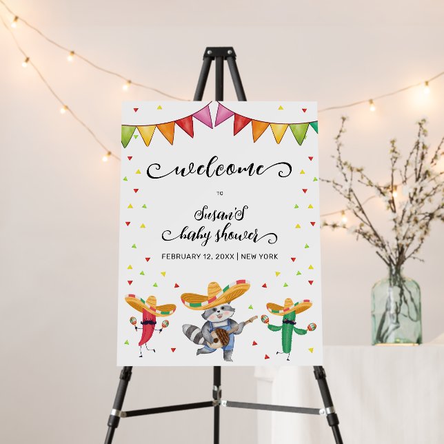 Fiesta Taco Cactus Animal Baby Shower Welcome Sign (In Situ (Stand))