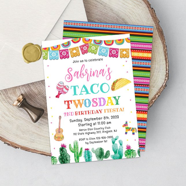 Fiesta Taco TWOsday 2nd Birthday Invitation Girl  (Creator Uploaded)