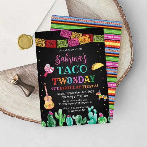Fiesta Taco TWOsday 2nd Birthday Invitation Girl 