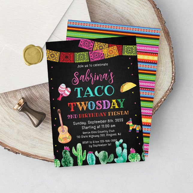 Fiesta Taco TWOsday 2nd Birthday Invitation Girl  (Creator Uploaded)