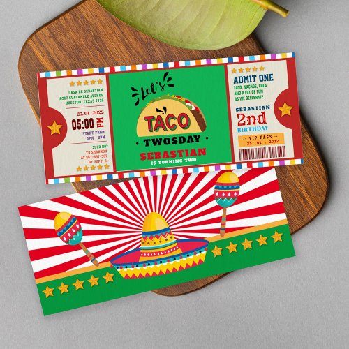 fiesta taco twosday birthday ticket invitation