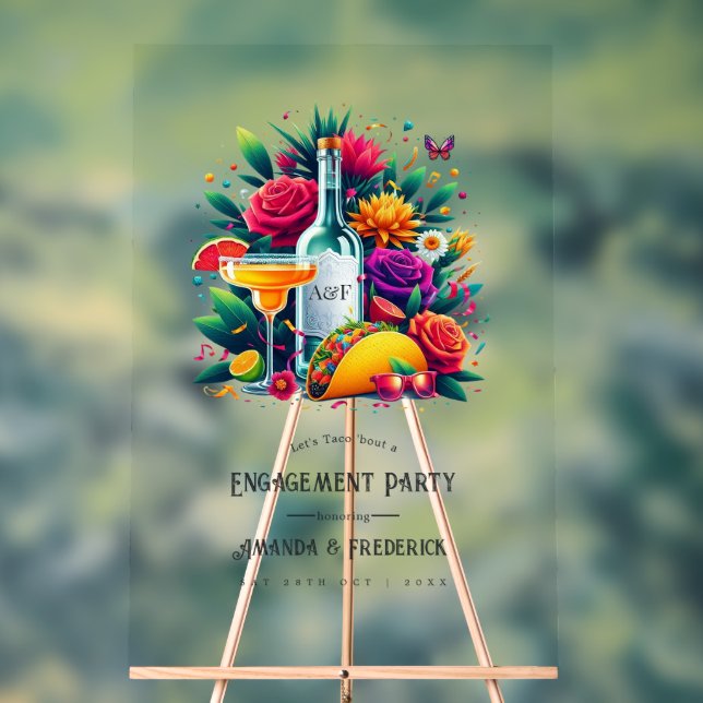 Fiesta Tacos and Tequila Engagement Party Welcome Acrylic Sign (Neutral)