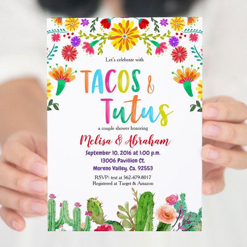 Fiesta Tacos and Tutus Baby Shower Invite card