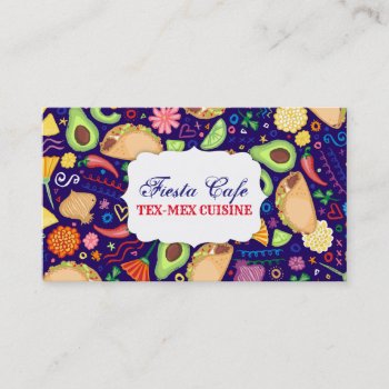 Fiesta Tacos On Blue Festive Mexican Food & Flower Business Card by creativetaylor at Zazzle