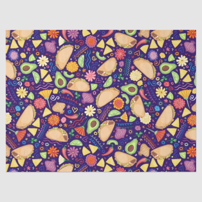 Fiesta Tacos on Blue Festive Mexican Food Tissue Paper (Front)