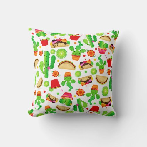 Fiesta Tacos Taco Tuesday Colorful Fun Food Throw Pillow