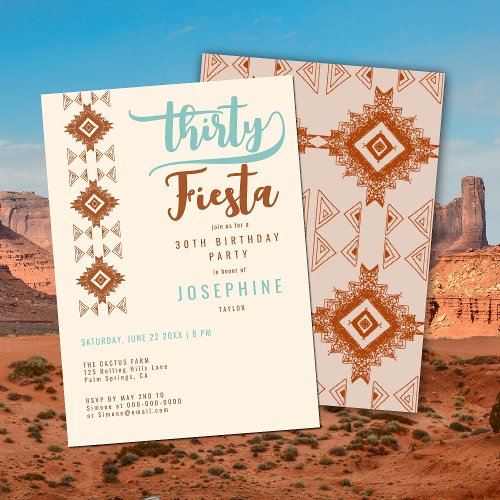 Fiesta Terracotta Desert Print 30th Birthday Party Invitation