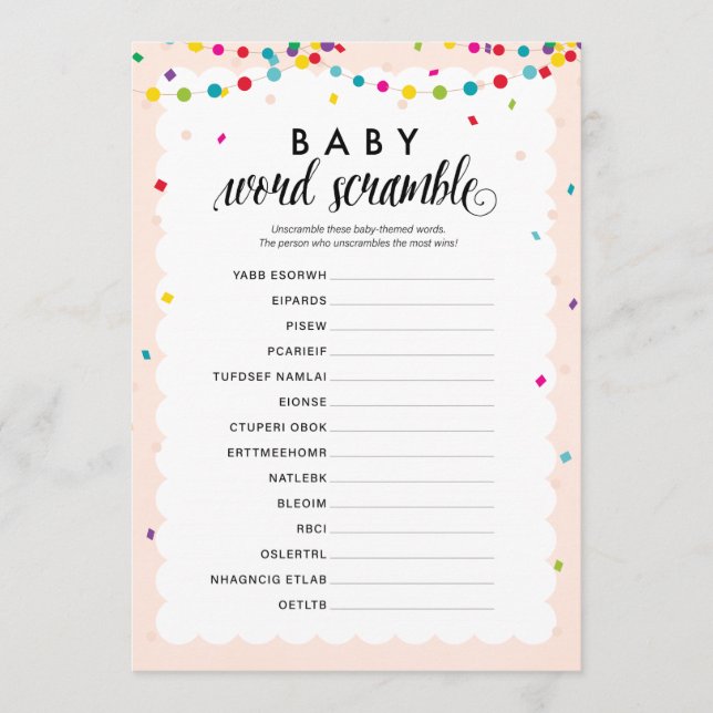 Fiesta theme baby word scramble baby shower game program (Front)
