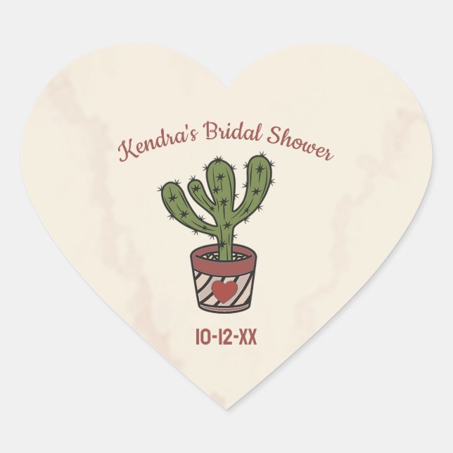 Fiesta Theme Bridal Shower Personalized Cactus  Heart Sticker (Front)