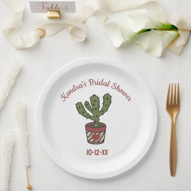 Fiesta Theme Bridal Shower Personalized Cactus Paper Plates (Wedding)