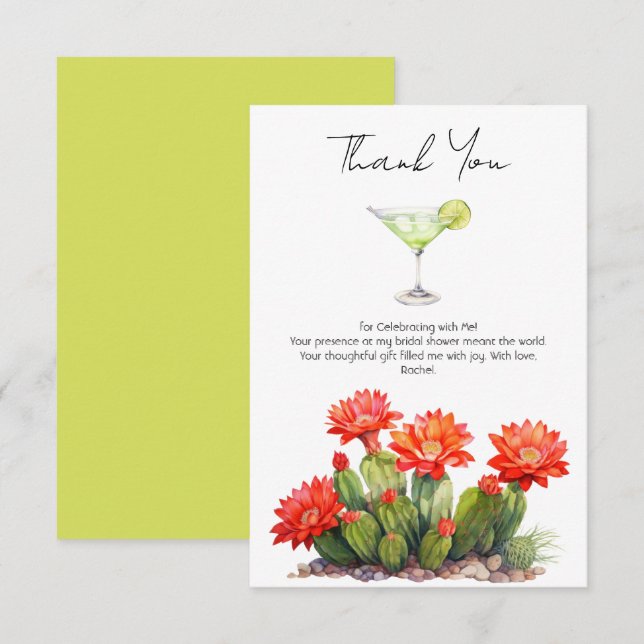 Fiesta Theme Cactus Martini Bridal Shower Thank You Card (Front/Back)