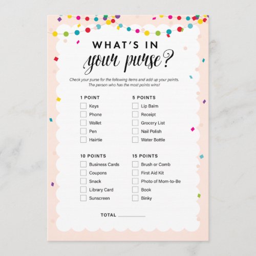 Fiesta theme whats in your purse baby shower game program