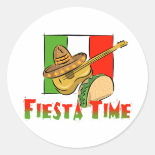 Fiesta Time Taco, Sombrero, Guitar Classic Round Sticker