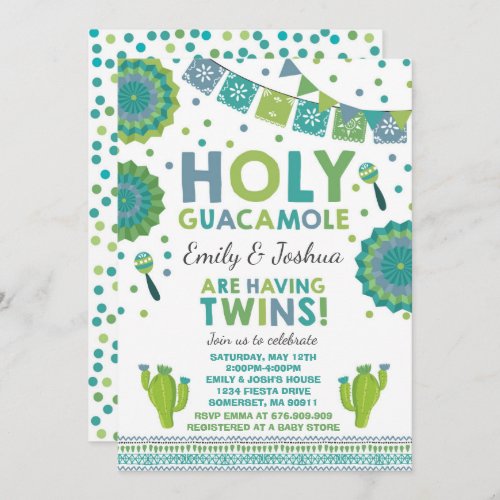 Fiesta Twin Baby Shower Invitation Holy Guacamole