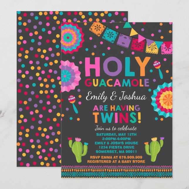 Fiesta Twin Baby Shower Invitation Holy Guacamole (Front/Back)