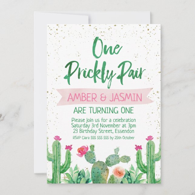 Fiesta Twins One Prickly Pair Birthday Invitation (Front)