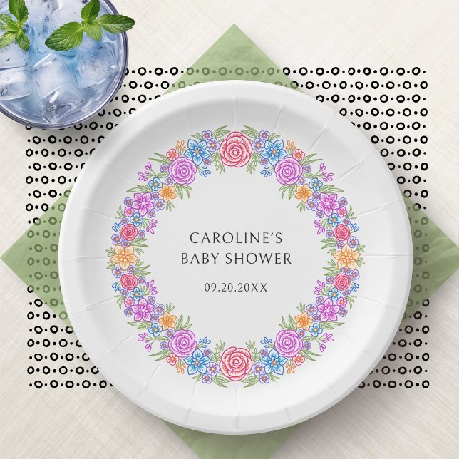 Fiesta Vivid Floral Baby Shower Paper Plates (Creator Uploaded)