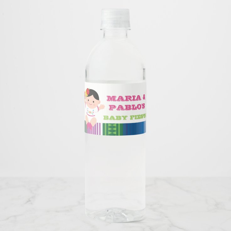 Fiesta Water Bottle Labels, Baby Shower Girl Water Bottle Label Zazzle