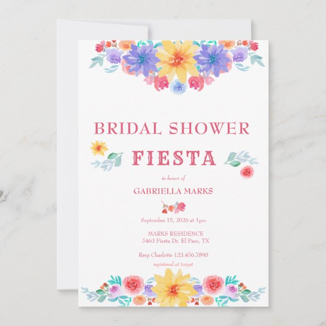 Fiesta | Watercolor Bridal Shower Invitation (Front)