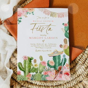 Fiesta Watercolor Cactus Mexican Bridal Shower Invitation