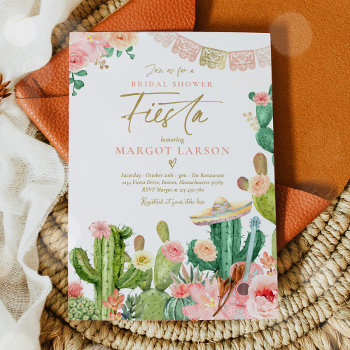 Fiesta Watercolor Cactus Mexican Bridal Shower Invitation by PixelPerfectionParty at Zazzle