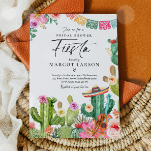 Fiesta Watercolor Cactus Mexican Bridal Shower  Invitation