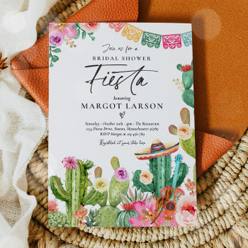 Fiesta Watercolor Cactus Mexican Bridal Shower  Invitation by PixelPerfectionParty at Zazzle