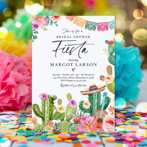 Fiesta Watercolor Cactus Mexican Bridal Shower  Invitation