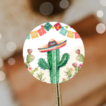 Fiesta Watercolor Cactus Mexican Party Succulent Classic Round Sticker by Anietillustration at Zazzle