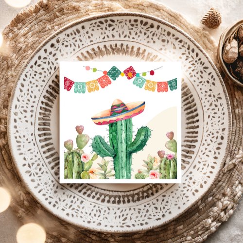 Fiesta Watercolor Cactus Mexican Party Succulent Napkins
