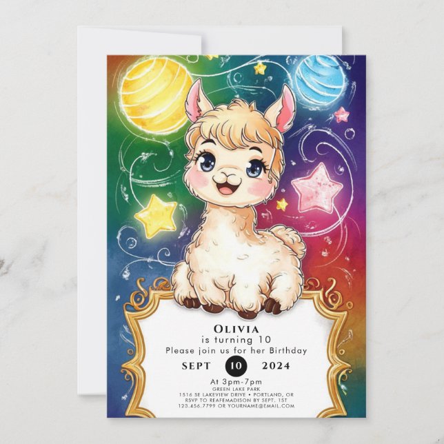 Fiesta Watercolor Llama Birthday Invitation (Front)