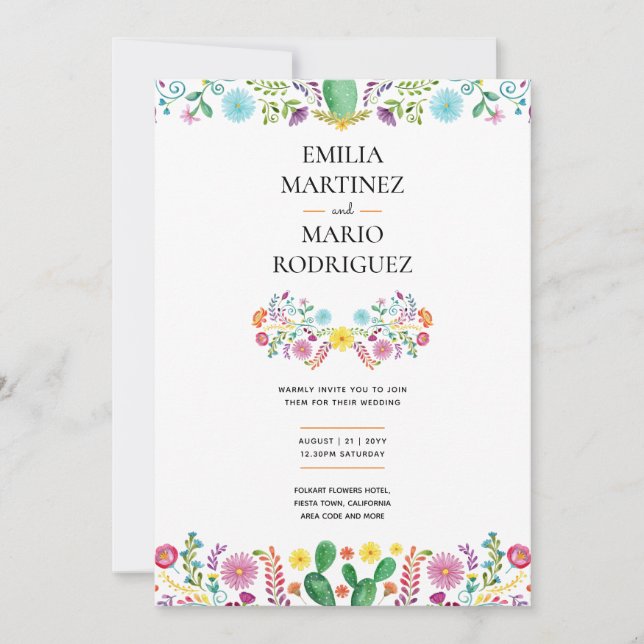 FIESTA WEDDING - Floral Folakart Modern Invitation (Front)