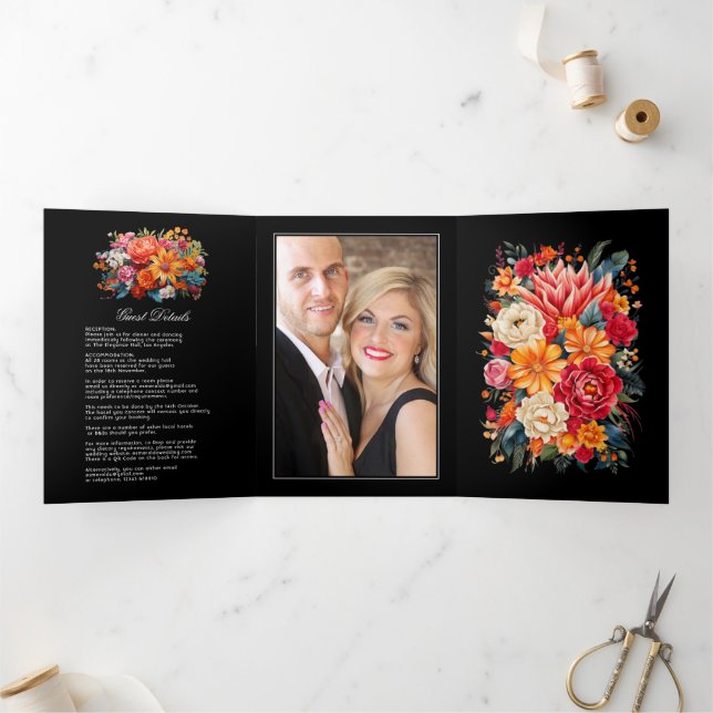 Fiesta Wedding Guest Details, Photo & QR Code Tri-Fold Invitation (Inside)