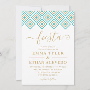 Fiesta Wedding Invitation, Blue and Gold Invitation
