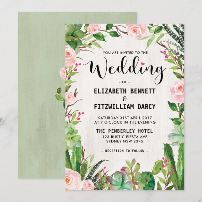 Fiesta Wedding Invitation Cactus Succulent Mexican (Front/Back)