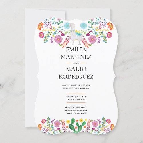 Fiesta Wedding Llama Folk Flowers Cacti Invitation