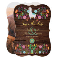 Fiesta Wedding Save The Date Llama Folk Flowers Invitation