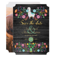 Fiesta Wedding Save The Date Llama Folk Flowers Invitation
