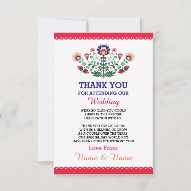 Fiesta Wedding Thank You Card Red Mexican Mexico (Front)