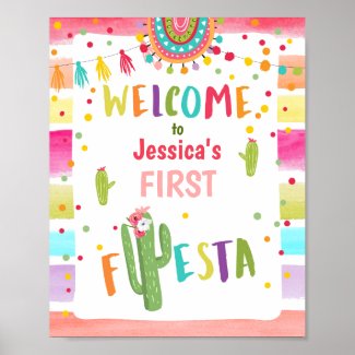 Fiesta Welcome Sign Birthday Mexican Cactus